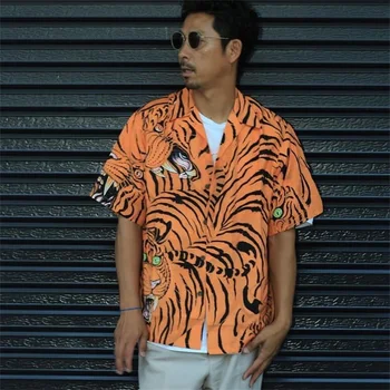 Рубашка WACKO MARIA 22SS Высококачественная свободная гавайская рубашка Tiger Tiger с коротким рукавом для мужчин и женщин