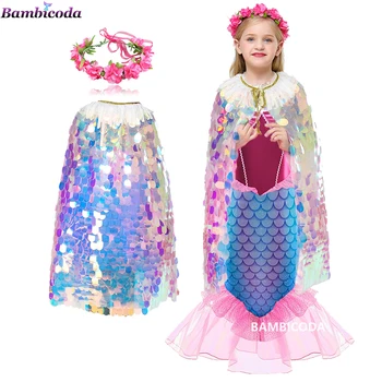 Платье Принцессы Русалочки Ариэль, костюмы для косплея для детей, платье Русалки для маленьких девочек, детская Карнавальная вечеринка, платье Феи, плащ-Накидка