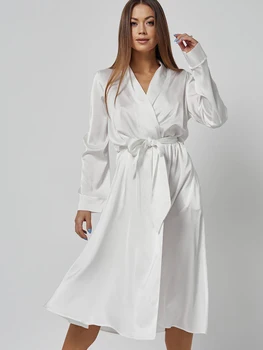 Linad Свободный халат, женская повседневная пижама с длинным рукавом и V-образным вырезом, Летние халаты 2023 года для женщин, Однотонная женская одежда, пижамы с поясами