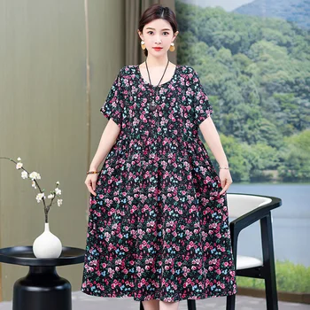 Элегантные длинные платья для женщин 2023, новое повседневное платье в стиле оверсайз в стиле бохо с цветочным рисунком, Летняя Свободная Корейская женская одежда с коротким рукавом