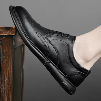 Повседневная обувь, Мужская обувь из натуральной кожи, высококачественная Люксовая Брендовая Мужская Деловая обувь, Мужские вечерние туфли-оксфорды, Размер 37-47