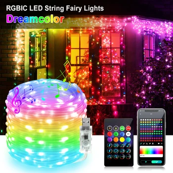 1 М-50 м Рождественские огни Светодиодная гирлянда Fairy Light 5 В RGBIC Bluetooth Smart светодиодная лента для свадебной вечеринки праздничный декор