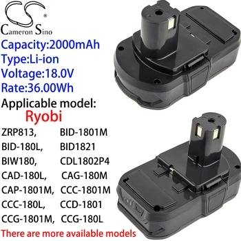 Аккумулятор Cameron Sino Ithium 2000mAh 18V для Ryobi CHV-18WDM, CID-1802M, CID-1803L, CID-1803M, CID-182L, CID-183L, CJS-180L, CJS-180LM