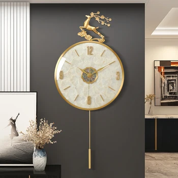Новые китайские часы Настенные Часы для гостиной Домашний свет Роскошный латунный корпус Простые современные настенные часы