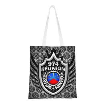 Recycling 974 Сумка для покупок с гербом и орнаментами Реюньона, женская холщовая сумка-тоут, портативные сумки для покупок в продуктовых магазинах