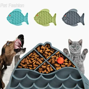Товары для домашних животных Силиконовый коврик для вылизывания в форме рыбки, Нескользящая миска для медленного кормления для маленьких средних собак, дозатор лакомств для щенков и кошек