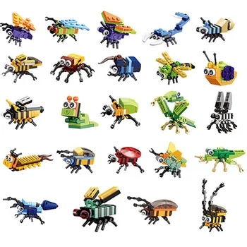 2022 Город Джунгли Животные Зоопарк Насекомое Паук Стрекоза Божья коровка Пчела 24 В 2 Модели Строительные блоки Кирпичи Коллекционные детские игрушки