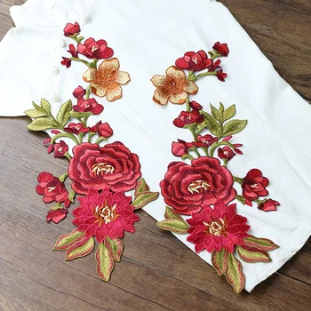 нашивки с вышивкой в виде красного цветка большого размера para vestuario, декоративные пришивные дизайнерские нашивки для джинсов parches bordados para ropa
