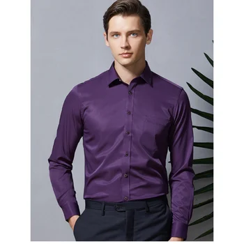 Рубашка мужская Классическая, без подкладки, эластичная, однотонная, удобная в обращении, с карманами, длинный рукав, официальный деловой Базовый стиль, CH