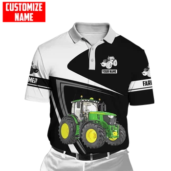 PLstar Cosmos Персонализированное имя Фермерский Трактор С 3D Принтом По Всему Телу Мужская Рубашка Поло Летняя Повседневная футболка с Коротким Рукавом PPO-1