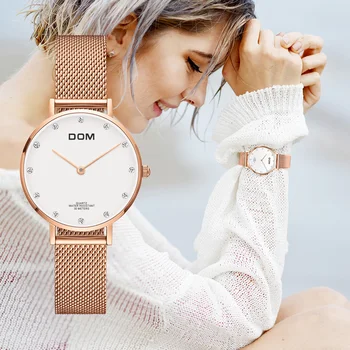 Часы от ведущего бренда DOM, женские роскошные кварцевые часы, повседневные кварцевые часы с кожаным сетчатым ремешком, ультратонкие часы Relog G-36G-7M