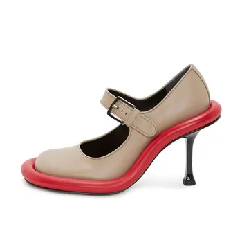 Arden Furtado / 2023 г. Весенняя женская обувь Asaguchi с круглым носком, разноцветные элегантные туфли-лодочки на шпильке с пряжкой на ремне