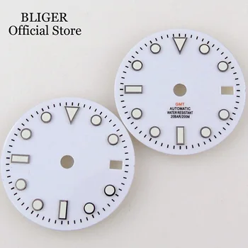 BLIGER, светящийся белый/черный 29-миллиметровый циферблат, Окошко даты, подходит для NH34A, NH34 GMT, Механизм с автоподзаводом, Аксессуары для мужских часов