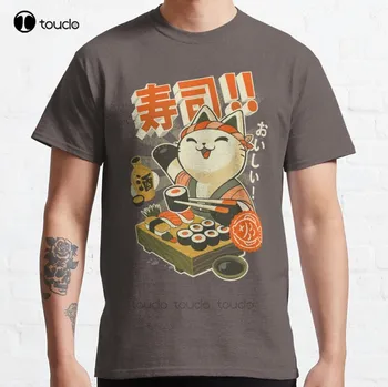 Новый кот шеф-повара суши - Funny Restaurant Kitty - Классическая футболка японской кухни, хлопковая мужская футболка, подарочная футболка на заказ