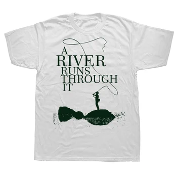 Новинка, футболка с изображением реки, ловящей нахлыстом, форель, графическая уличная одежда, короткий рукав, подарки для рыбаков, футболка, мужская одежда
