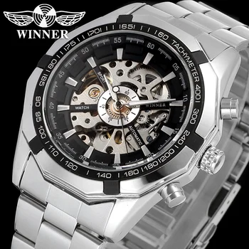 Роскошный бренд Silver Gear, ажурные гоночные спортивные часы в стиле милитари в стиле стимпанк, мужские механические часы-скелет с автоматическим заводом