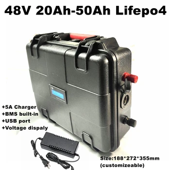 Портативный Lifepo4 48V 20Ah 25Ah 30Ah 40Ah 50Ah литиевый аккумулятор BMS встроенный для ebike scooter motorcyclesolar energy + зарядное устройство 5A