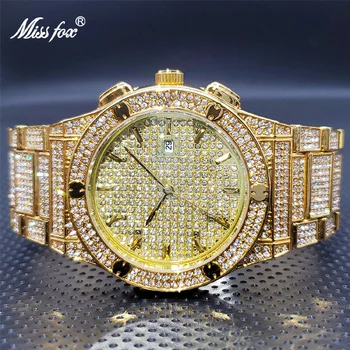 Часы из 18-каратного золота для большого человека Горячая Роскошь Классический Автоматический календарь Полный браслет из муассанита Кварцевые часы с доставкой Orologio uomo