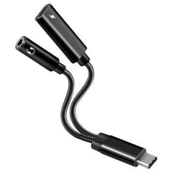 Адаптер 2 в 1 от USB C до 3,5 мм разъема для наушников, аудиокабель с быстрой зарядкой PD мощностью 60 Вт для Galaxy S21 S20 Ultra S20 Black