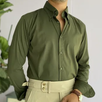 2023 Винтажная Итальянская повседневная рубашка с острым воротником и длинным рукавом, драпирующаяся Деловая повседневная рубашка, мужская Camisa Social Masculina