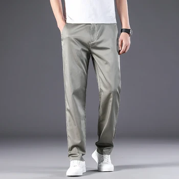 Летние Новые мужские Тонкие повседневные брюки большого размера, деловой Классический тренд, модные стрейчевые Прямые брюки, мужская Свободная брендовая одежда