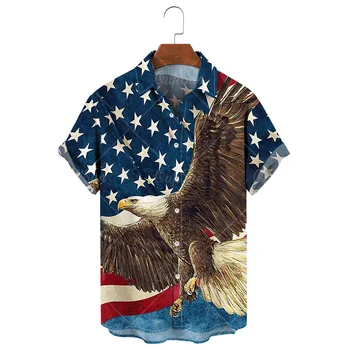 Винтажные рубашки с флагом, Гавайские рубашки, Новые мужские рубашки большого размера с коротким рукавом, пляжные повседневные рубашки, мужские рубашки на День независимости