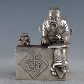 Китайская ручная работа Статуэтки лавочника из тибетского серебра