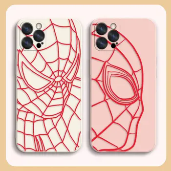 Чехол Для iPhone 14 13 12 11 Pro XS Max Mini X XR 7 8 6 6S Plus Цветной Простой Жидкий Силиконовый Чехол Marvel Spider-Man RED Line