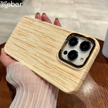 Покрытие оправы объектива с деревянной текстурой Чехол для телефона iPhone 14 13 12 11 Pro Max XS XR X 7 8 Plus SE Мягкий силиконовый бампер