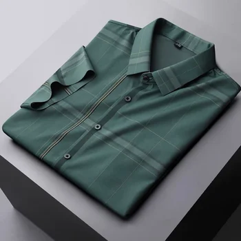 Высококачественная ледяная шелковая дышащая рубашка с коротким рукавом мужская летняя решетчатая эластичная рубашка 2023 года деловой досуг роскошный высококачественный топ