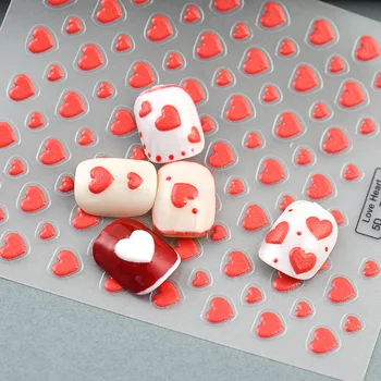 Love Heart Красные 3D самоклеящиеся наклейки для дизайна ногтей, черно-белые наклейки для маникюра в виде персикового сердечка, оптовая продажа, Прямая поставка