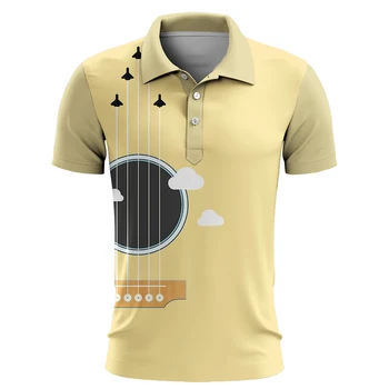 Мужская летняя модная рубашка-поло с гитарным рисунком, 3D принт, рубашка-поло с коротким рукавом, Унисекс, спортивная футболка для уличного отдыха Harajuku