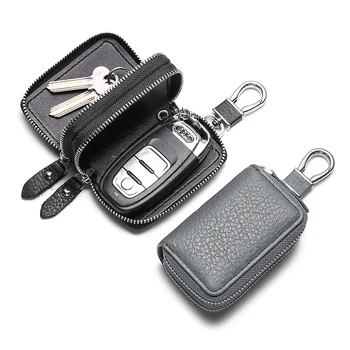 Кожаный Мужской Женский брелок для ключей, сумка-органайзер, чехол для ключей от автомобиля, чехол на двойной молнии, многофункциональный кошелек, мини-кошелек