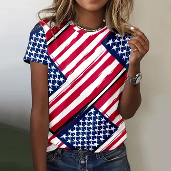 Женская повседневная футболка с принтом Флага США в День независимости, футболка с коротким рукавом и круглым вырезом, Летние женские футболки с коротким рукавом