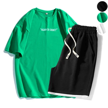 Мужские летние короткие комплекты Sevenmoon Корейского дизайна, 2 предмета, Повседневные комплекты для бега, Женская спортивная одежда с надписью
