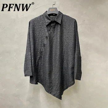 PFNW Darkwear Personality, дизайн на диагональных пуговицах, рубашка с длинным рукавом в стиле панк, модный тренд, красивая рубашка мужская 12Z4671