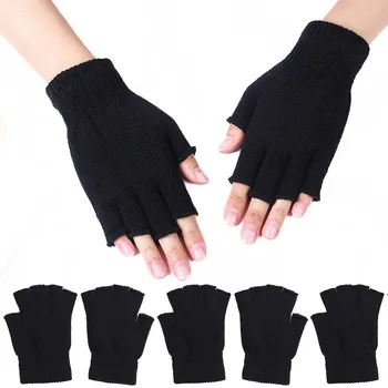 Модные черные короткие шерстяные вязаные перчатки на запястье без пальцев, зимние теплые перчатки для тренировок для женщин и мужчин