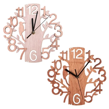 Деревянные Настенные часы в форме дерева, Настенные Часы с Батарейным питанием, Украшение дома, Подарок