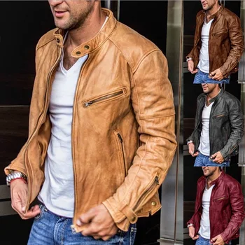 Мужская верхняя одежда из искусственной кожи, пальто, повседневная мотоциклетная байкерская куртка из искусственной кожи, мужские куртки оверсайз на молнии, красные винтажные куртки в стиле панк, 5xl 4xl