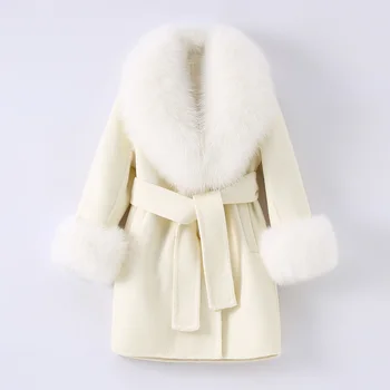 Зимнее шерстяное пальто для ребенка, Роскошная верхняя одежда из натурального меха, детский тренч с толстым теплым лисьим воротником для ребенка S3908