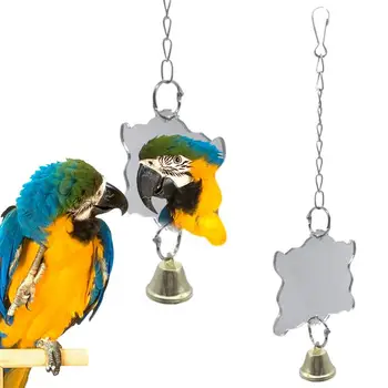 Зеркало для птиц с колокольчиком, прочный интерактивный пазл, игрушечный попугай, зеркало для птичьей клетки, безопасное и долговечное украшение для птичьей клетки для домашних животных