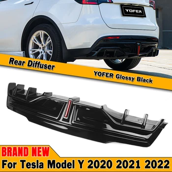 Глянцевый Черный Автомобильный Диффузор Для Губ Заднего Бампера Со Светодиодной Подсветкой, Спойлер Багажника, Разветвитель Для Tesla Model Y 2020 2021 2022 YOFER