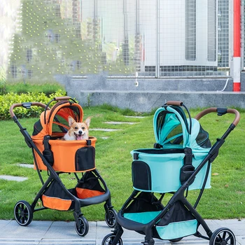 Съемная корзина Для коляски для собак, Регулируемая для путешествий на свежем воздухе для кошек, легкие складные многофункциональные амортизирующие коляски для домашних животных