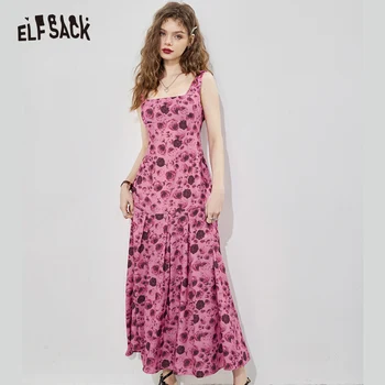 ELFSACK Розовые платья-комбинации с цветочным рисунком, женские весенние новинки 2023, Длинное Свободное повседневное платье