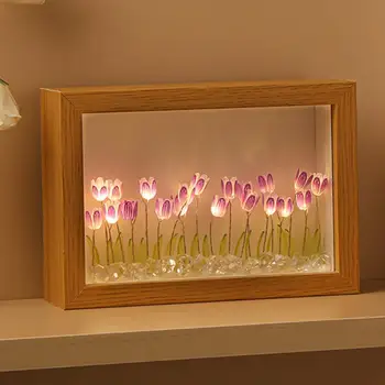 Превосходный светодиодный светильник с цветами, атмосферный ночник в виде тюльпана, романтический светодиодный светильник ручной работы с орнаментом из 20 мини-цветов