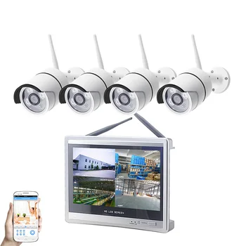 4-канальная система видеонаблюдения, беспроводная камера безопасности 1080P 12-дюймовый NVR