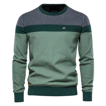 2023, Новая весенне-осенняя мода для отдыха, Хлопковый свитер, Мужской повседневный пуловер с круглым вырезом, Высококачественный вязаный шерстяной мужской бренд