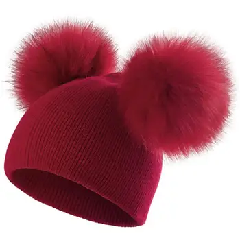 Новая зимняя вязаная детская шапочка с помпоном, шапочки для мальчиков и девочек, осенняя вязаная крючком теплая уличная однотонная детская шапочка